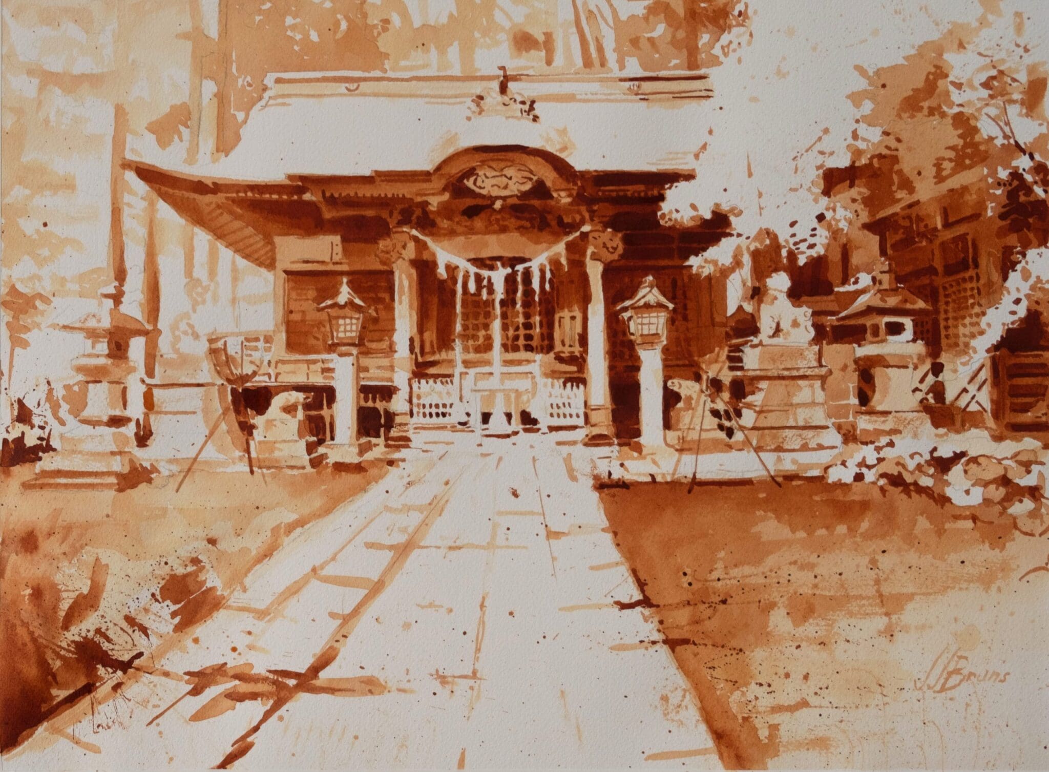 Kattamine Shrine, ink on paper, 14.5x19.5in, 01-23