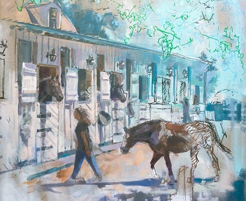 Meadowbrook Stables, spray-paint, acrylic and oil on canvas, 24x24in, 08-25